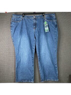 Avenue Womens Plus Size 32 Rigid Straight Leg Cotton Denim Jeans Blue